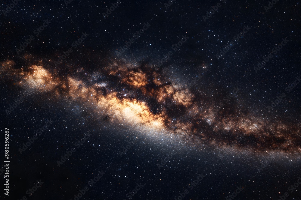 Fototapeta premium Starry sky, Milky Way galaxy at the center of the frame, dark background