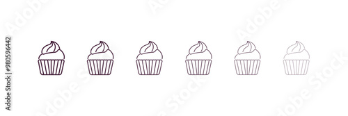 cupcake outline icon. Linear vector from kitchen concept. 6 different line style cupcake icon included thin, light, regular, medium, bold, black