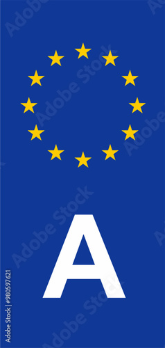 Austrian Euroband with National Symbol: A Double-Headed Eagle on Blue Background, Representing Austria's International Vehicle Registration Identity in Europe.