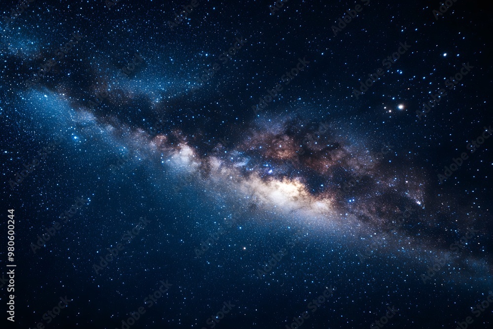 Fototapeta premium Starry sky, Milky Way galaxy at the center of the frame, dark background