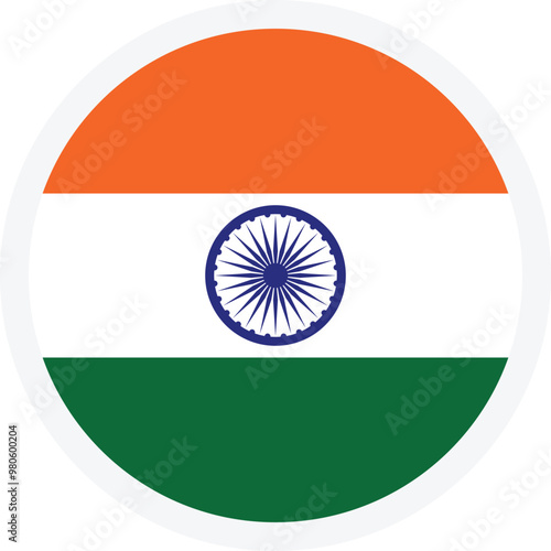 Flag of India. Round flat flag icon on transparent background. Vector icon for mobile apps, UI or web design