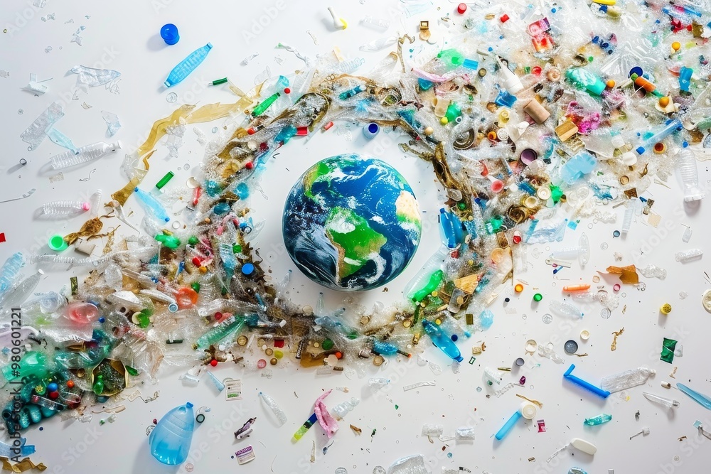 Plastic waste encircling the planet Earth, representing the critical ...