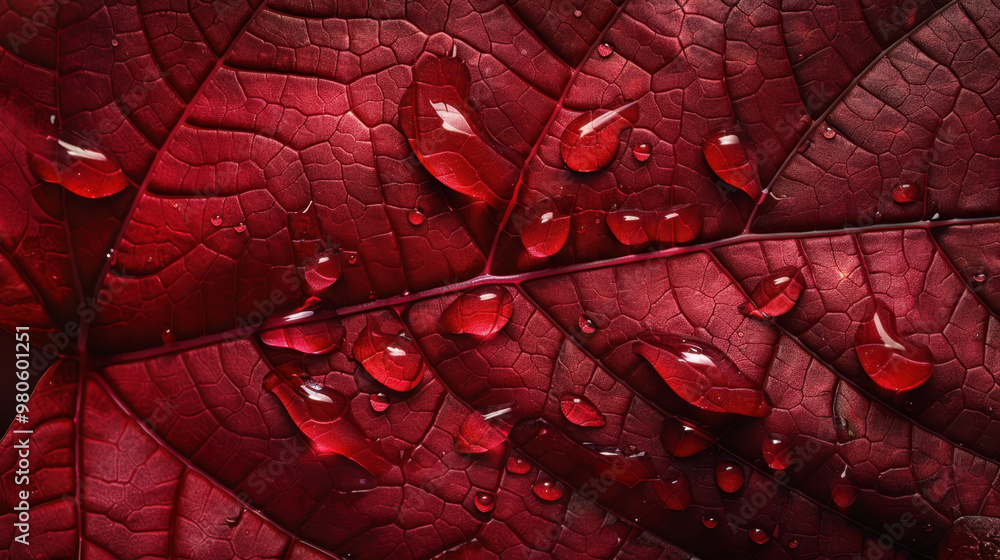 Obraz premium The Red Leaf with Droplets