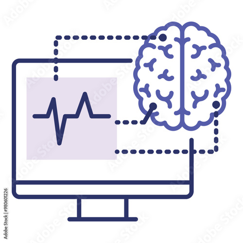 Brain Computer Interface icon. brain, monitor icon  Illustration of neurotechnology for direct brain communication with devices. 