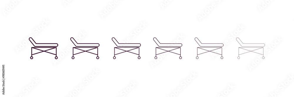 hospital bed side view outline icon. Linear vector from medical concept. 6 different line style hospital bed side view icon included thin, light, regular, medium, bold, black hospital bed side view outline icon. Linear vector from medical concept. 6 different line style hospital bed side view icon included thin, light, regular, medium, bold, black