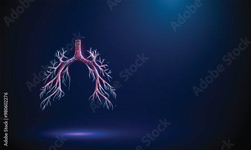 Abstract red human bronchial tree structure. Lungs anatomy, left and right bronchus, bronchioles, trachea. Healthcare medical concept.