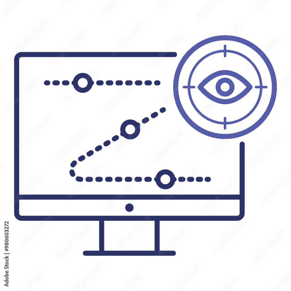 Simple thin line eye Tracking icon. Monitor with eye icon. representing eye tracking technology for user interaction and research. Simple thin line eye Tracking icon. Monitor with eye icon. representing eye tracking technology for user interaction and research.