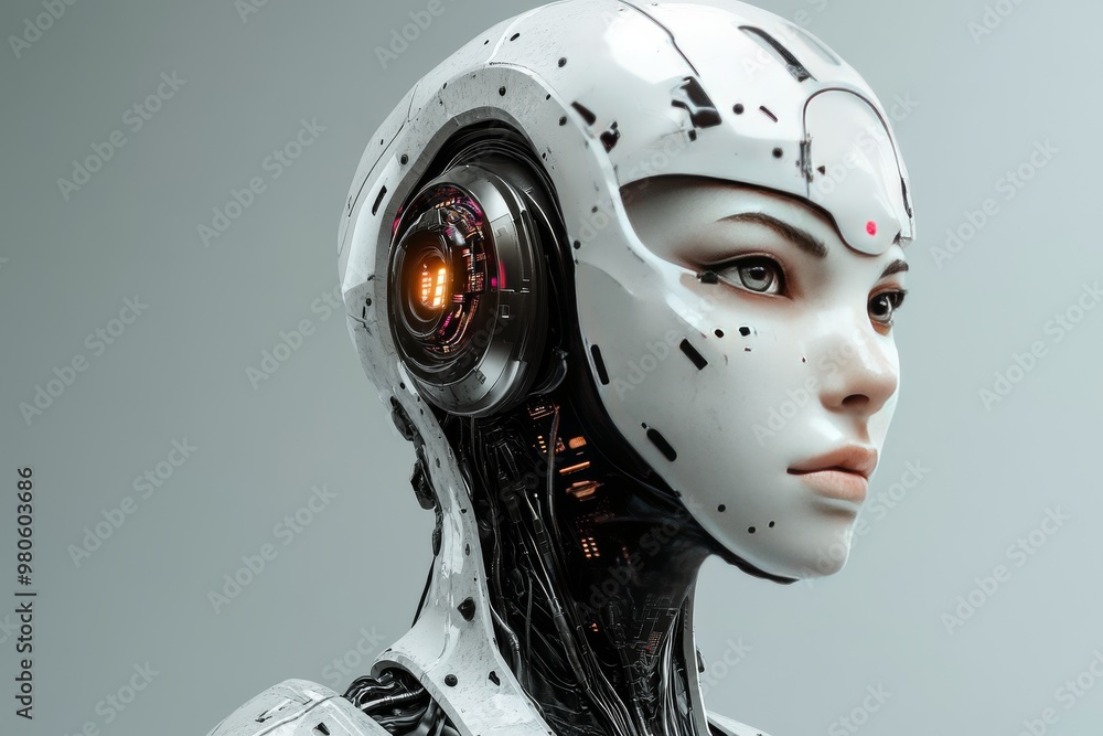 Close up of a humanoid robot with exposed brain components symbolizing the integration of artificial intelligence and human cognition in advanced robotics Close up of a humanoid robot with exposed brain components symbolizing the integration of artificial intelligence and human cognition in advanced robotics