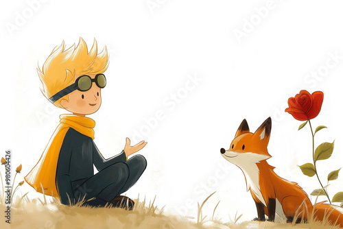 아름다운 마음을 가진 어린 왕자, 그리고 여우와 장미 일러스트
