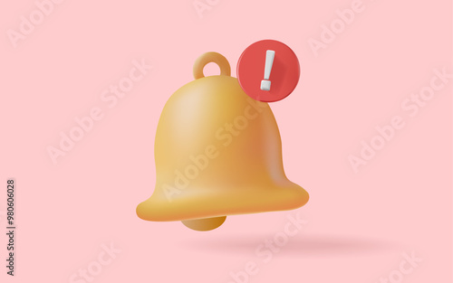 3d notification icon isolated on pink background. Social Media element, new message, alert or alarm, reminder notification. new notification concept. 3d Vector illustration, cartoon minimal style
