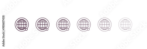 planet with satellite outline icon. Linear vector from nature concept. 6 different line style planet with satellite icon included thin, light, regular, medium, bold, black
