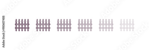 fences outline icon. Linear vector from nature concept. 6 different line style fences icon included thin, light, regular, medium, bold, black