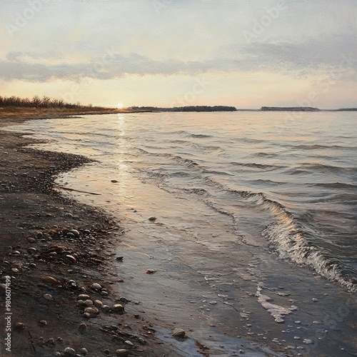 Wallpaper Mural Serene Sunset Over Tranquil Shoreline Torontodigital.ca