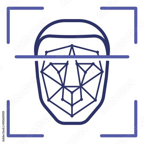Facial Recognition. Icon for biometric technology used in security and personal identification systems