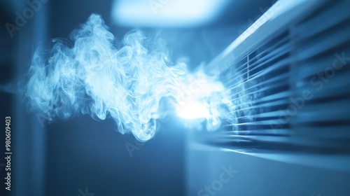 High-Resolution Close-Up Image of an Air Conditioner Blowing Cool Air, Showcasing the Vents and Airflow in a Modern and Efficient Cooling System