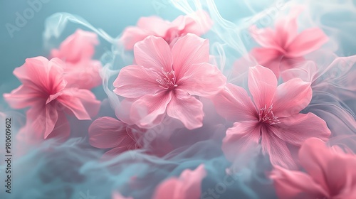 Dreamy Pink Flowers with Ethereal Smoke Effects - Enchanting Floral Art Featuring Soft Petals and Mystical Atmosphere for Elegant Design Projects