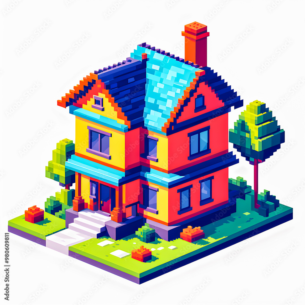 Illustration of Pixel art house on white background. Illustration of Pixel art house on white background.
