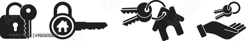 Collection of vector icons about house keys, home security and home business, Vector illustration
