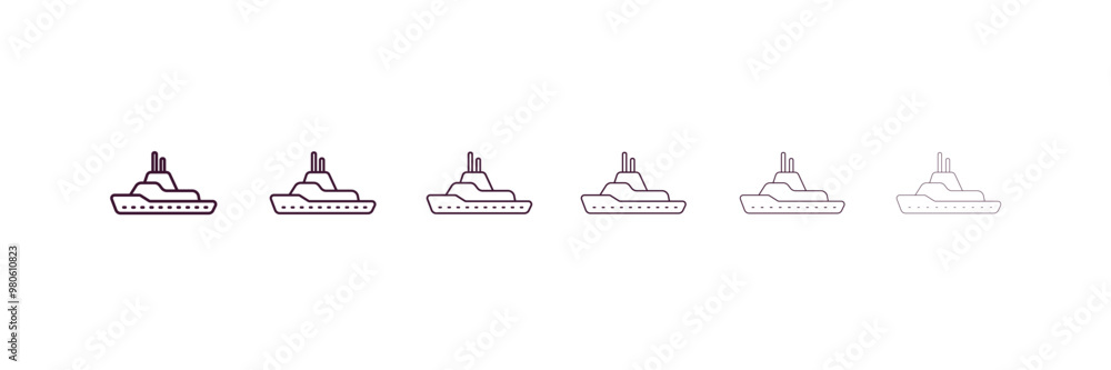 frigate outline icon. Linear vector from nautical concept. 6 different line style frigate icon included thin, light, regular, medium, bold, black frigate outline icon. Linear vector from nautical concept. 6 different line style frigate icon included thin, light, regular, medium, bold, black