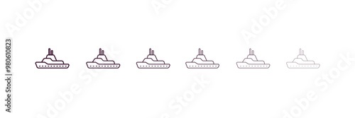 frigate outline icon. Linear vector from nautical concept. 6 different line style frigate icon included thin, light, regular, medium, bold, black