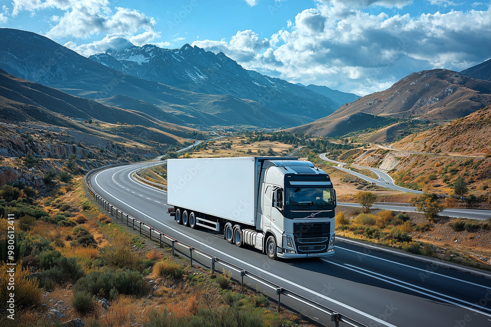 Semi Truck Driving on a Winding Mountain Road Semi Truck Driving on a Winding Mountain Road