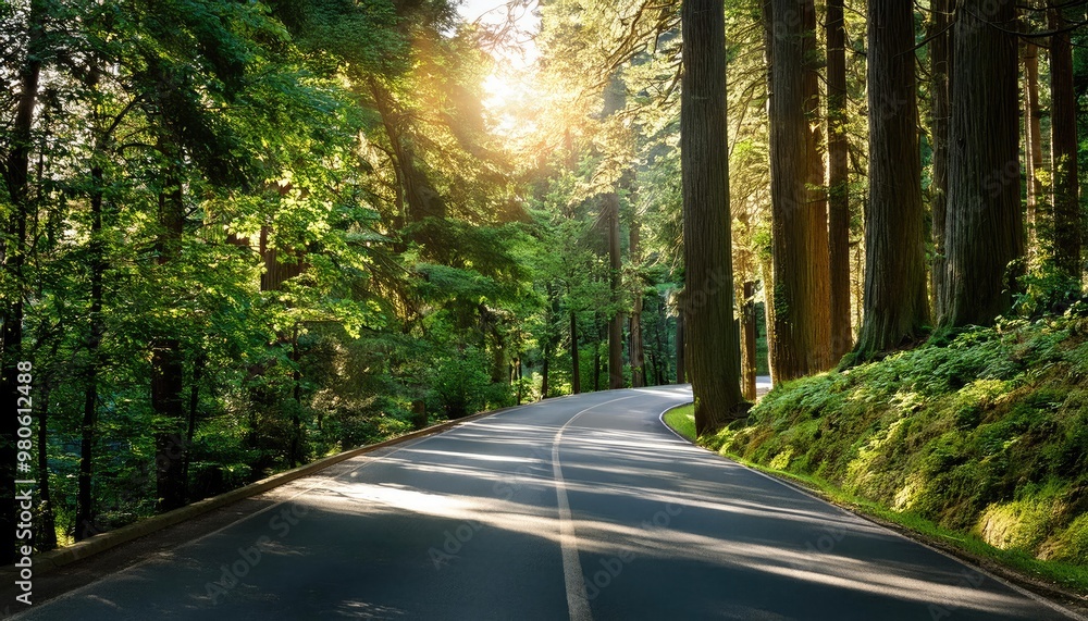 Obraz premium Winding road through forest