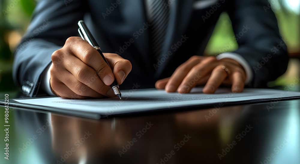 “Businessman Signing a Contract on Desk, Close-Up of Hands Holding a Pen, Symbolizing Formal Agreements and Legal Documentation”
“Businessman Signing a Contract on Desk, Close-Up of Hands Holding a Pen, Symbolizing Formal Agreements and Legal Documentation”