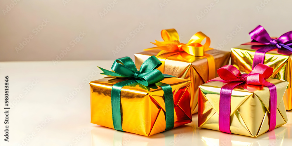 Macro Close-Up of Beautifully Wrapped New Year Gifts with Colorful Ribbons Celebrating the Joy of Giving for 2025 Macro Close-Up of Beautifully Wrapped New Year Gifts with Colorful Ribbons Celebrating the Joy of Giving for 2025