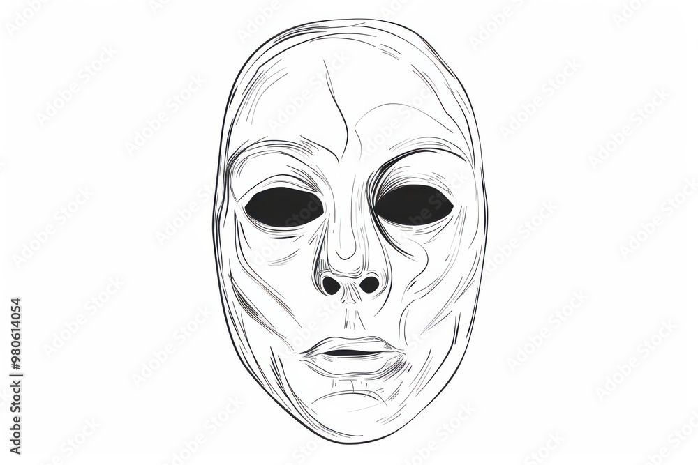 Sinister silhouette of a horror movie mask in chilling outline Sinister silhouette of a horror movie mask in chilling outline