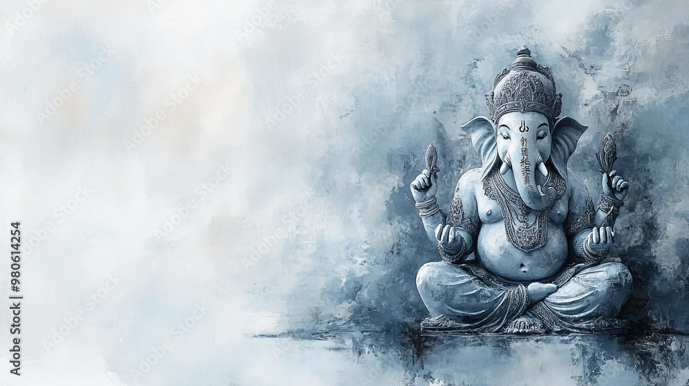 Serene Artistic Representation of Lord Ganesha in Blue Tones with Abstract Background Serene Artistic Representation of Lord Ganesha in Blue Tones with Abstract Background