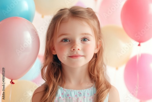 Full isolated studio picture from a little girl with balloons