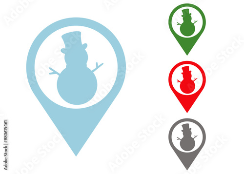 Logo snowman. Silueta de muñeco de nieve en indicador de posición para su uso en tarjetas y felicitaciones de Navidad