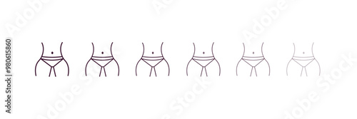 hips outline icon. Linear vector from people concept. 6 different line style hips icon included thin, light, regular, medium, bold, black