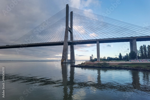 Photography suspension bridge in Lisabon, graffiti under the bridge
