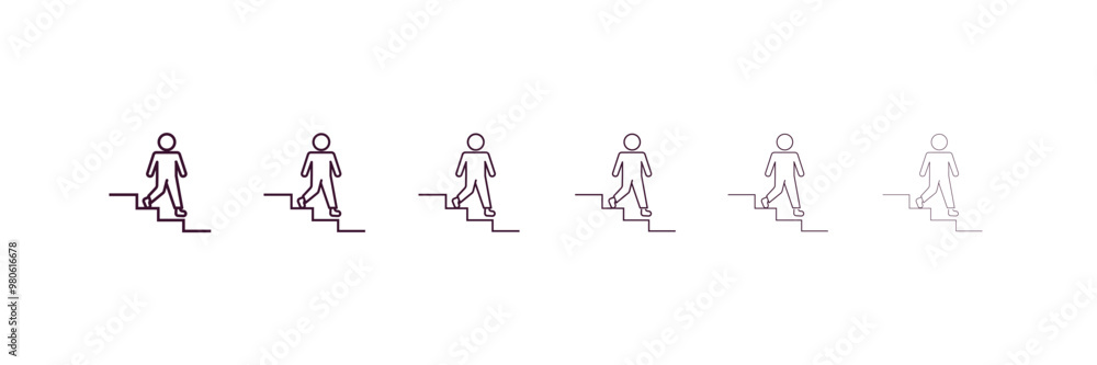 walking downstairs outline icon. Linear vector from people concept. 6 different line style walking downstairs icon included thin, light, regular, medium, bold, black walking downstairs outline icon. Linear vector from people concept. 6 different line style walking downstairs icon included thin, light, regular, medium, bold, black