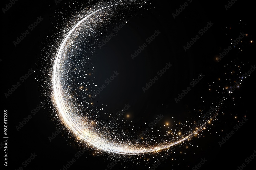 Glittering circular light frame with bright glowing white particles Glittering circular light frame with bright glowing white particles