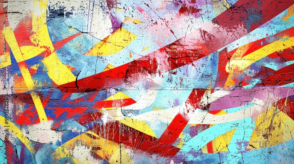 Fototapeta premium Vibrant urban mural bursting with color and energy during a sunny afternoon downtown