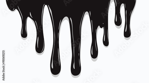Black dripping oil stain, melt drips , melting liquid drops, ink splatter silhouettes isolated vector illustration