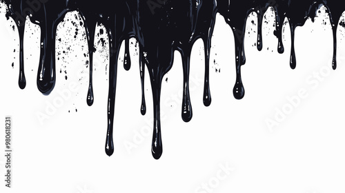 Black dripping oil stain, melt drips , melting liquid drops, ink splatter silhouettes isolated vector illustration