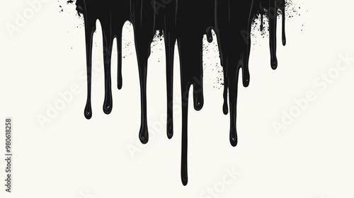 Black dripping oil stain, melt drips , melting liquid drops, ink splatter silhouettes isolated vector illustration