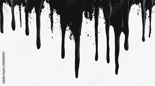 Black dripping oil stain, melt drips , melting liquid drops, ink splatter silhouettes isolated vector illustration