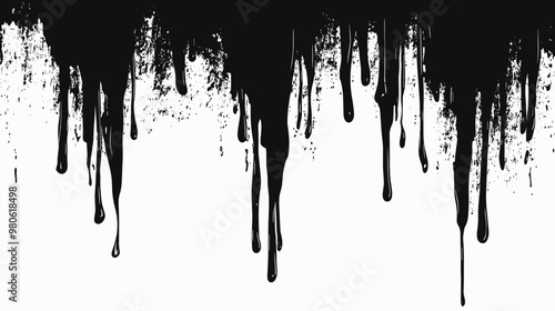 Black dripping oil stain, melt drips , melting liquid drops, ink splatter silhouettes isolated vector illustration