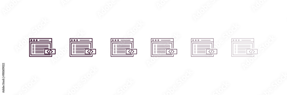 code listing outline icon. Linear vector from programming concept. 6 different line style code listing icon included thin, light, regular, medium, bold, black code listing outline icon. Linear vector from programming concept. 6 different line style code listing icon included thin, light, regular, medium, bold, black