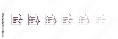 bug report outline icon. Linear vector from programming concept. 6 different line style bug report icon included thin, light, regular, medium, bold, black