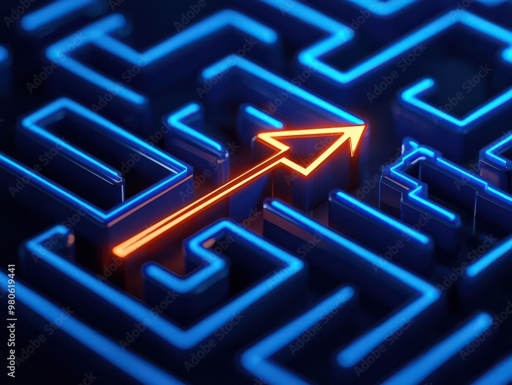 A maze made of financial charts being solved with a glowing arrow, symbolizing breakthrough financial solutions A maze made of financial charts being solved with a glowing arrow, symbolizing breakthrough financial solutions