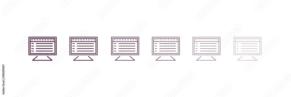 program interface outline icon. Linear vector from programming concept. 6 different line style program interface icon included thin, light, regular, medium, bold, black program interface outline icon. Linear vector from programming concept. 6 different line style program interface icon included thin, light, regular, medium, bold, black