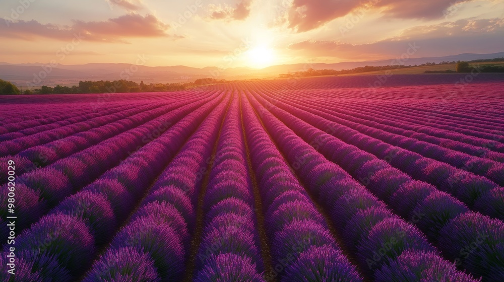 Aerial view of endless lavender fields glowing in soft golden hour light, vibrant purple hues, gentle rolling hills in the distance, landscape photography, natural serenity Aerial view of endless lavender fields glowing in soft golden hour light, vibrant purple hues, gentle rolling hills in the distance, landscape photography, natural serenity