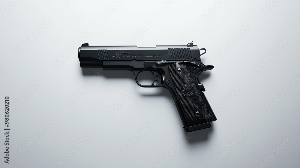 Black Semi-Automatic Handgun on White Background Black Semi-Automatic Handgun on White Background