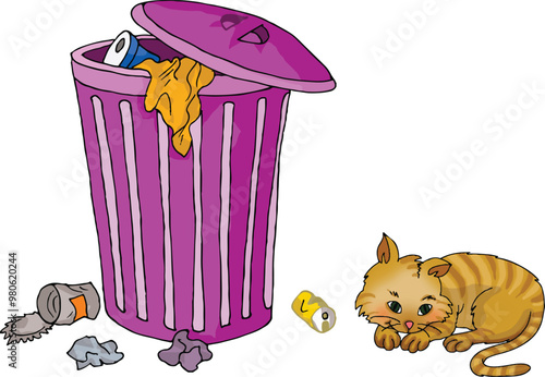 Cartoon cat messing up the litter box.