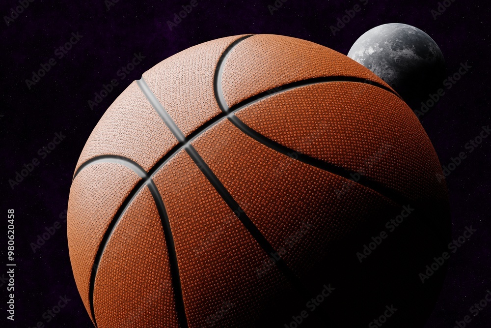 large basketball in space, stars in background large basketball in space, stars in background